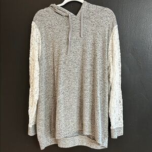 Torrid Gray Hoodie with White Lace Sleeves Size 3